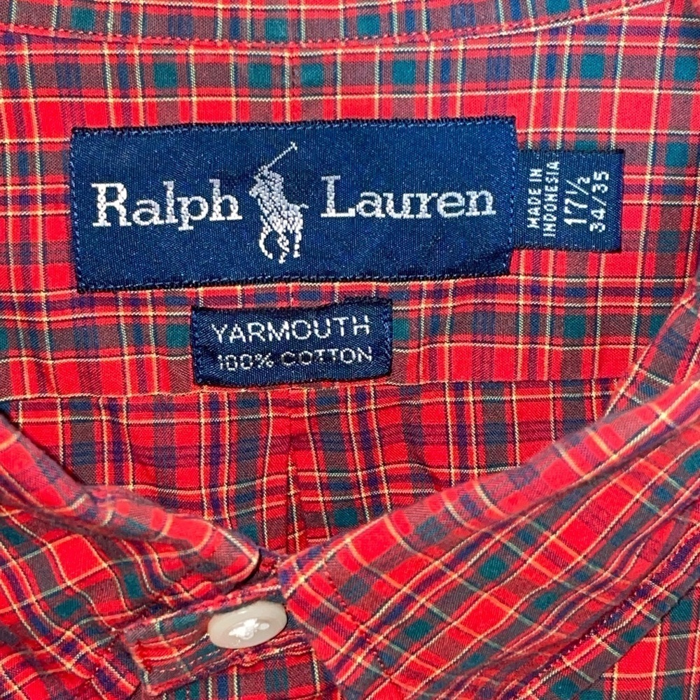 Vintage Polo Ralph Lauren Button Down Mens 17.5 Red Yarmouth Plaid Shirt Check‌‍ - Picture 8 of 9